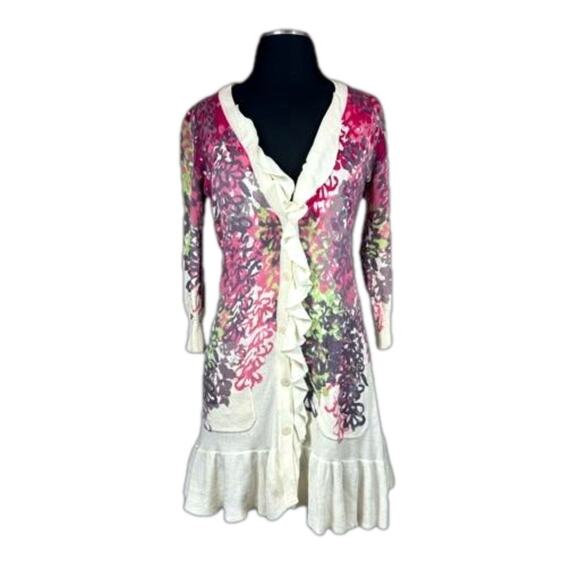 Anthropologie Tabitha Ruffle Floral Button Front Cardigan Pockets Cotton Size M - Picture 1 of 14